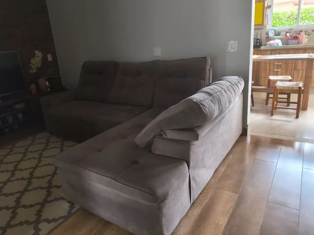 Sofá modular retrátil e reclinável 3 lugares - Suede Cinza