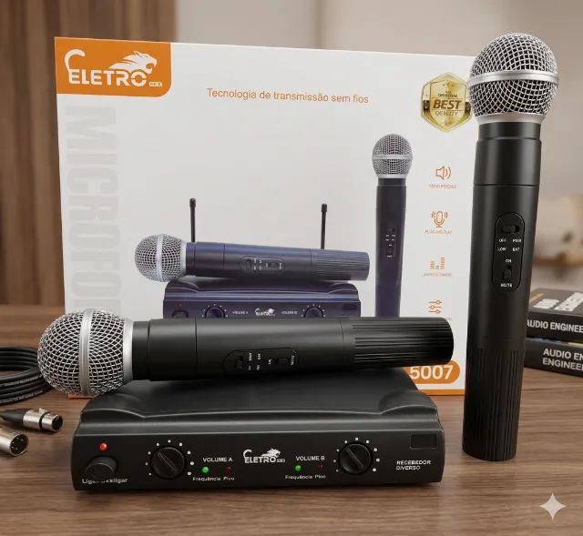 Kit com 2 Microfones Sem Fio, Profissionais, Com Receptor (Eletromex EL-5007) - Foto 2