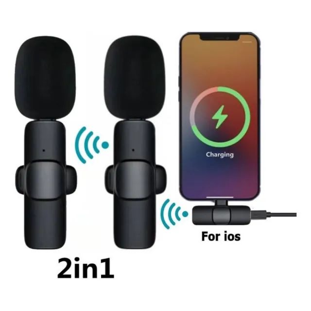 Kit 2 Microfones de Lapela Sem Fio Para celular iPhone Profissional