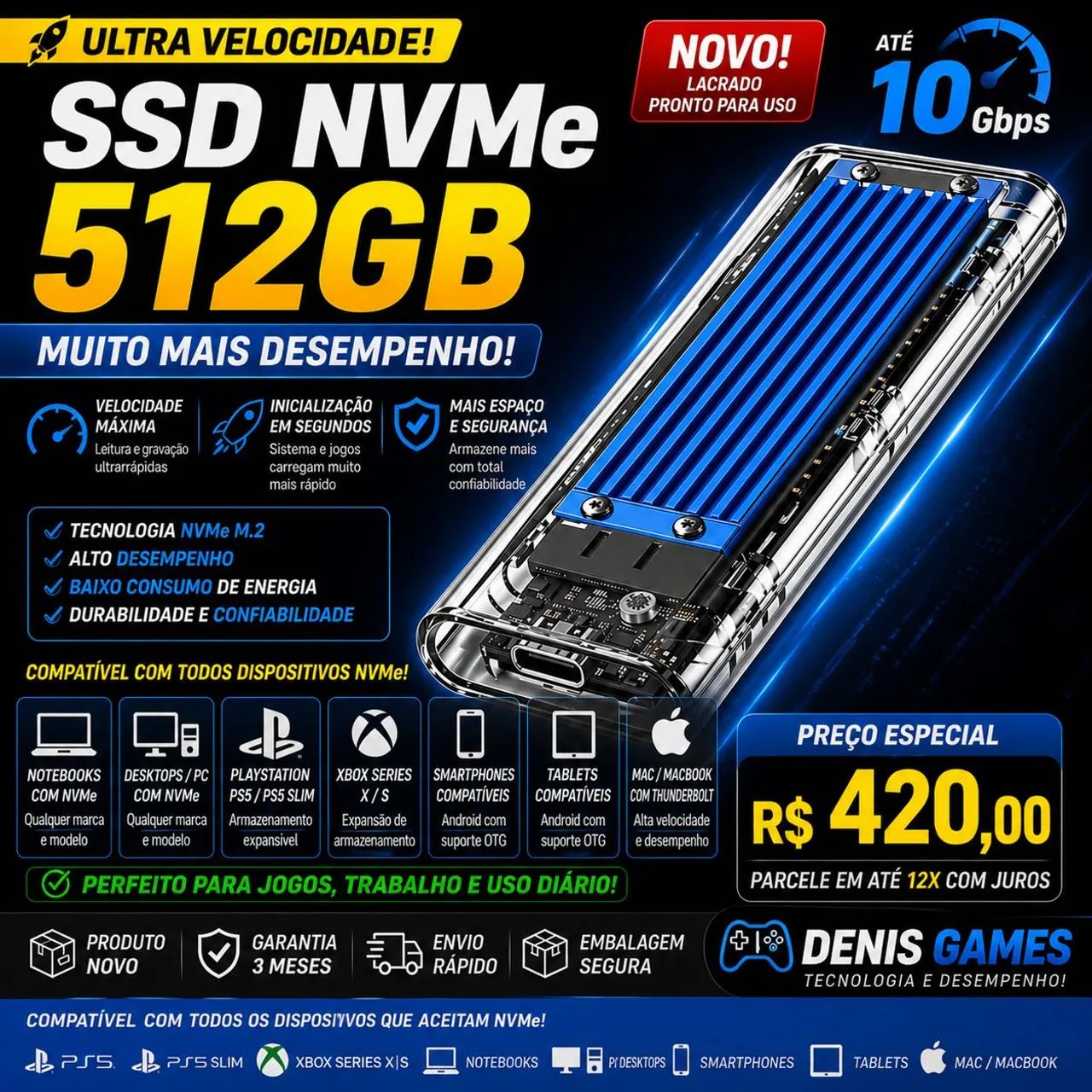 Ssd nvme funcionando perfeitamente 100% saúde 