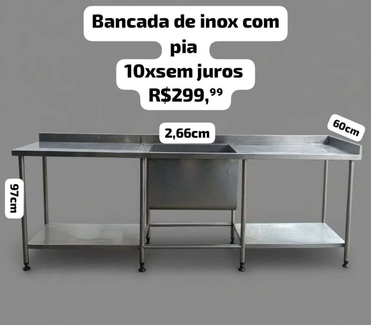 Bancada de inox com pia funda 