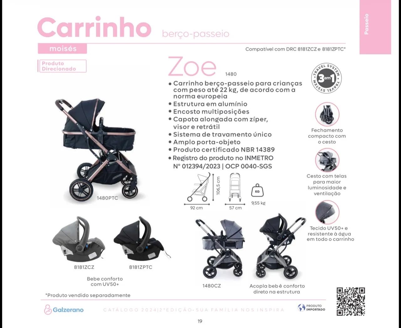 Vendo carrinho de bebê Galzerano Zoe e bebê conforto  - Foto 2
