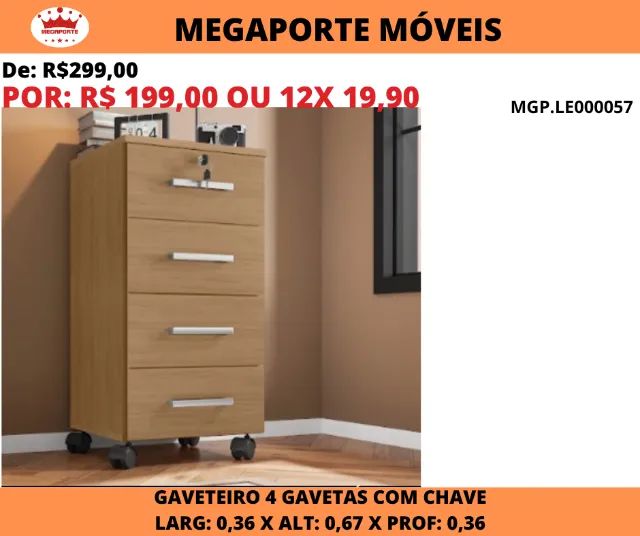 Gaveteiro com Rodinhas e Chave