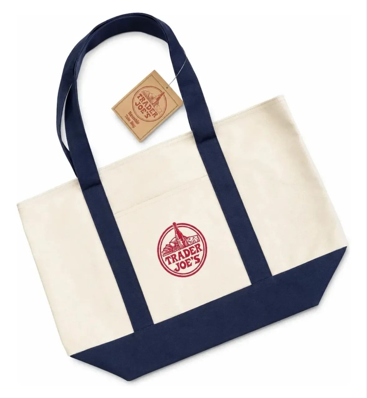Bolsa reutilizável Trader Joe?s Ecobag cru alça marinho Nova 