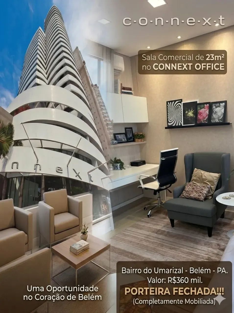 Sala Comercial no Connext Office com 23m2 mobiliado, Umarizal, Belém, Pa