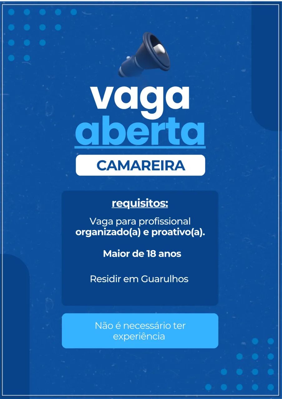 VAGA PARA CAMAREIRA HOTEL EM GUARULHOS