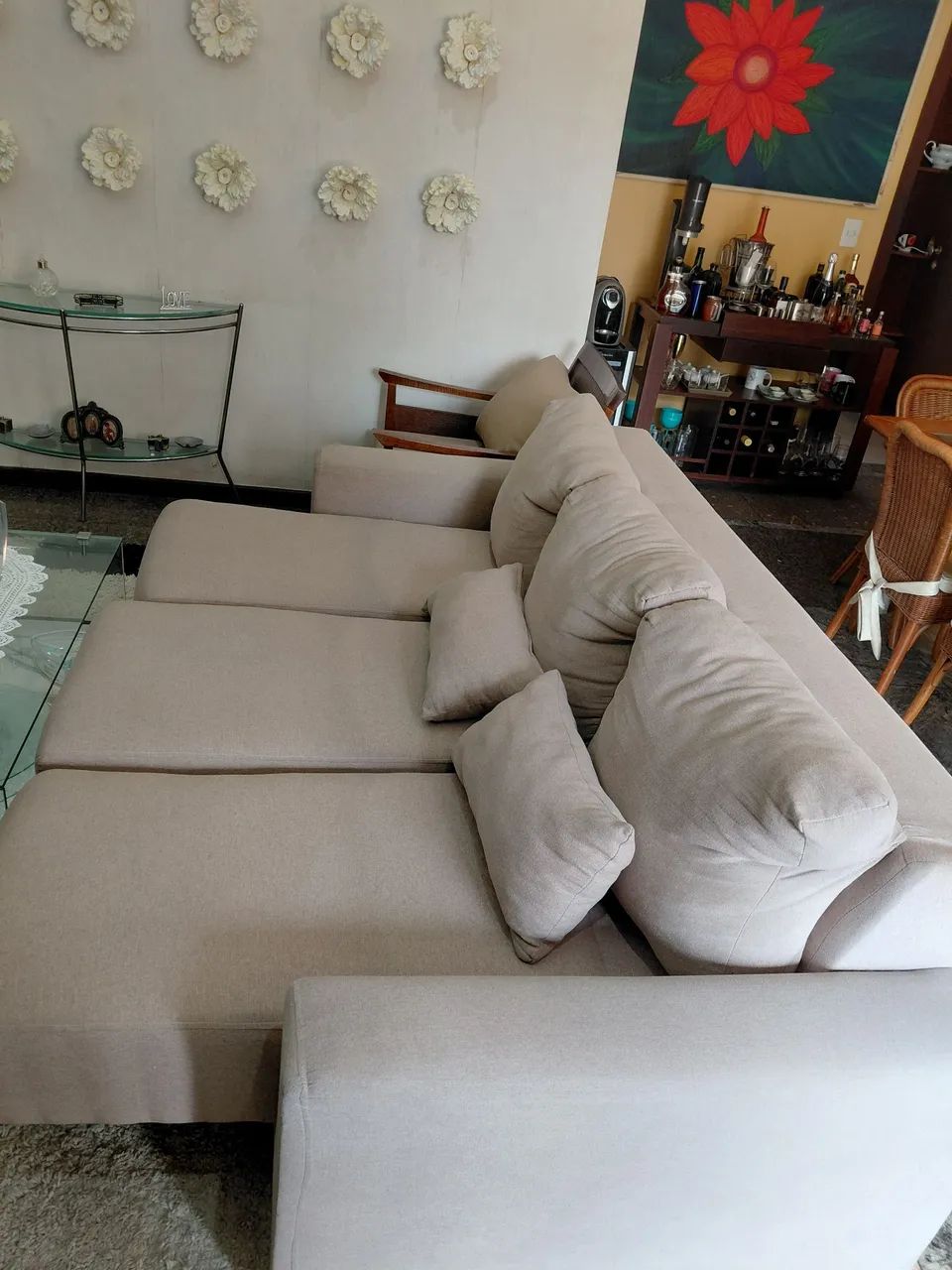 Lindo sofá cama, três lugares e feito a linho  - Foto 2