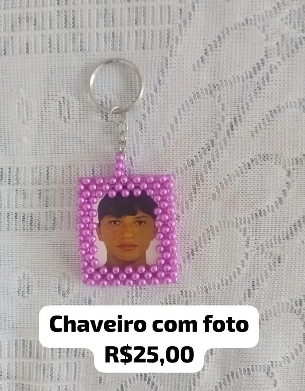 Chaveiro de perola com foto 