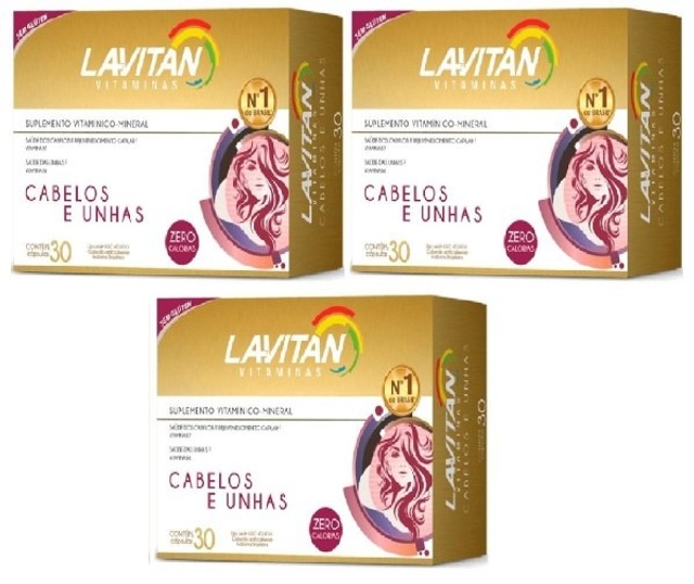 (kit C/3) Vitamina Lavitan Hair Cabelos e Unhas Total 90 Cápsulas