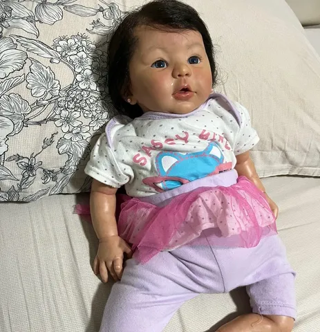 Boneca bebe reborn corpo silicone roupa azul brinde ursinho