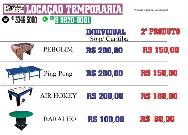 locação de mesa de sinuca em curitiba