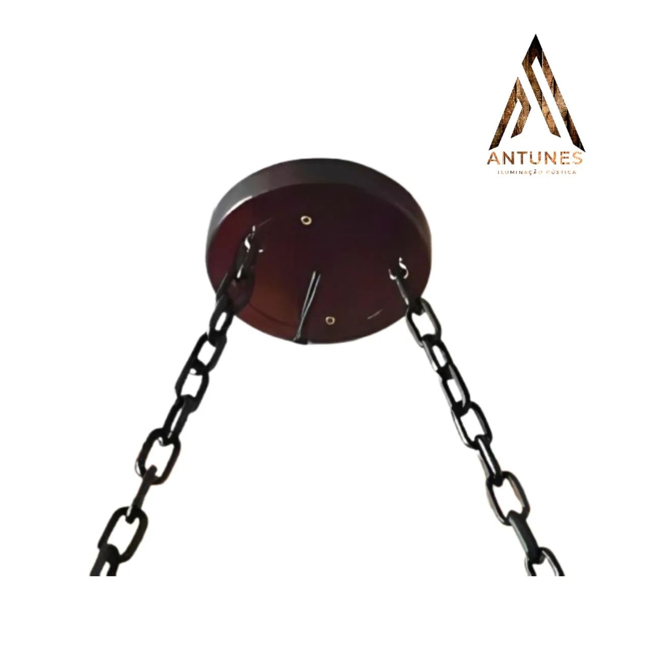 Luminária De Madeira 2 Bocal Caibro Redondo Rustico com Roda de Carroça  - Foto 2