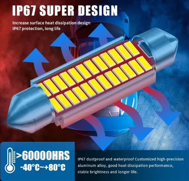 Lâmpada Led Torpedo Interior Carro C5w 39mm Canbus 12v 6500k Branco Leitura  COD-CP627  - Foto 2