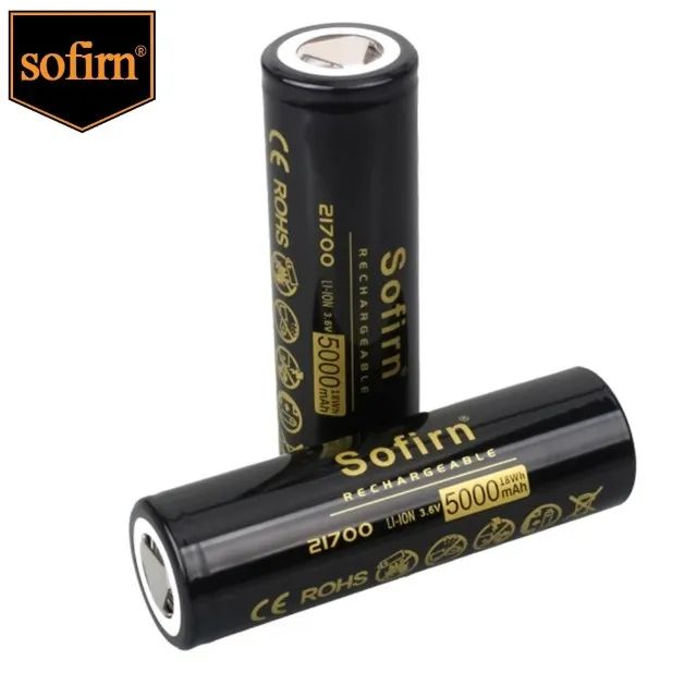 Bateria de Lítio Sofirn, Cabeça Chata, 3.7V, 48A, Descarga 10C, 21700, 5000mAh