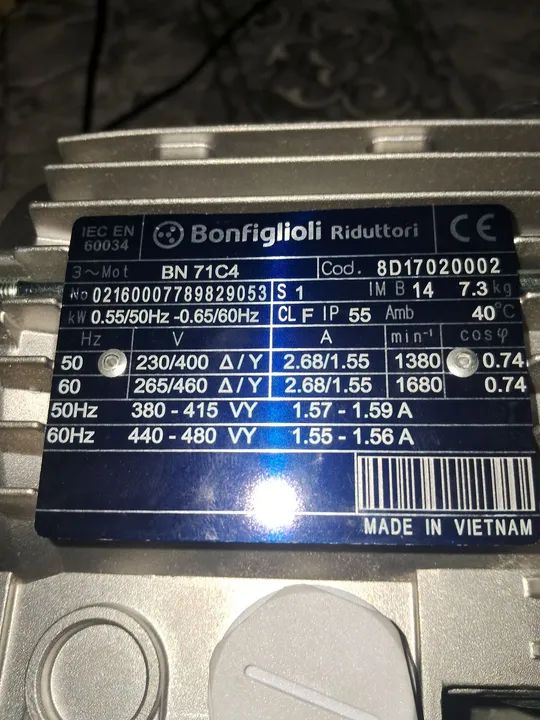 Motor Elétrico Bonfiglioli 71C4 - 0,55kW - 230/400V - 50/60Hz