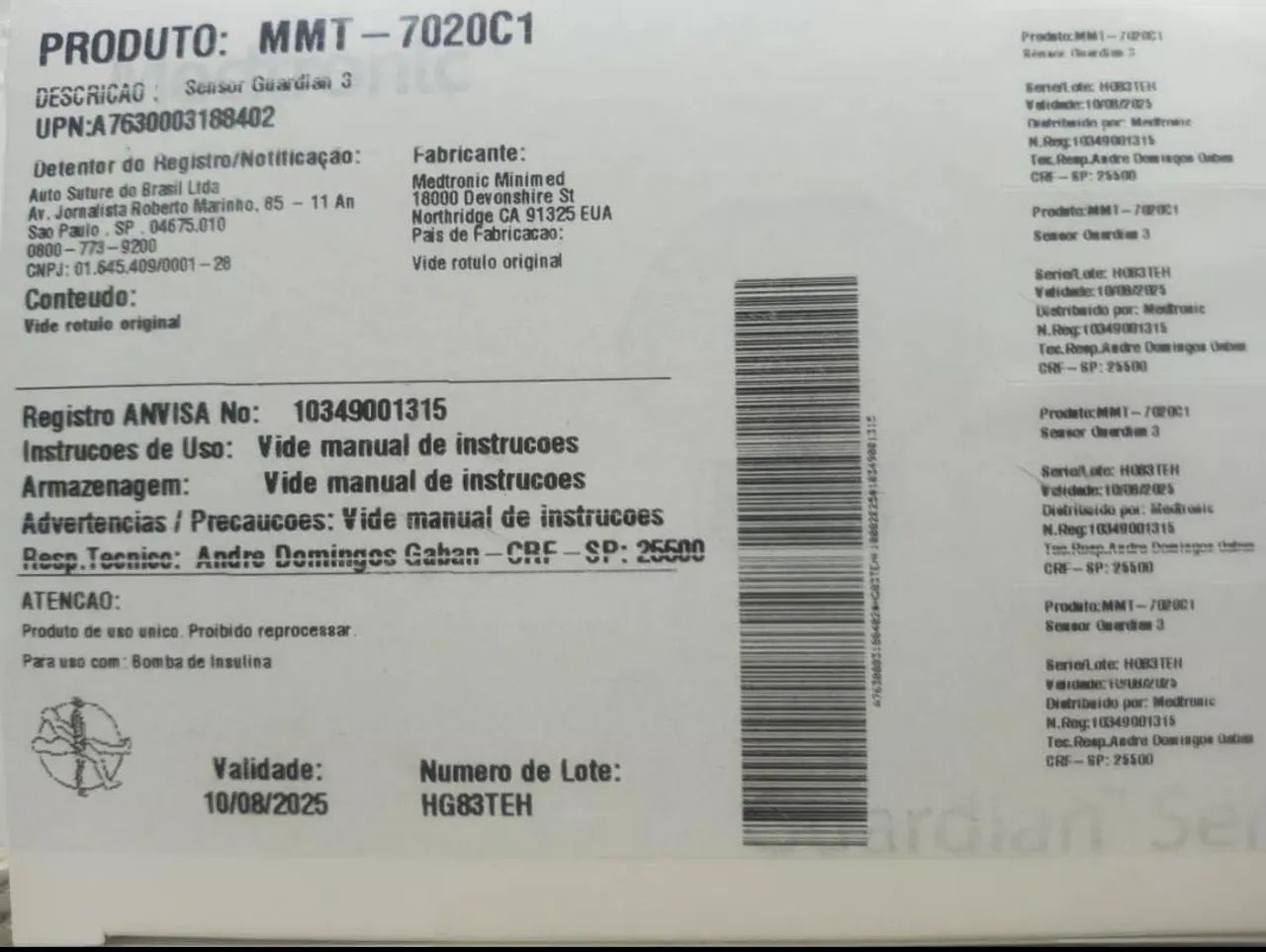 Sensor Guardian 3 - Novo - Validade 10/08/2025