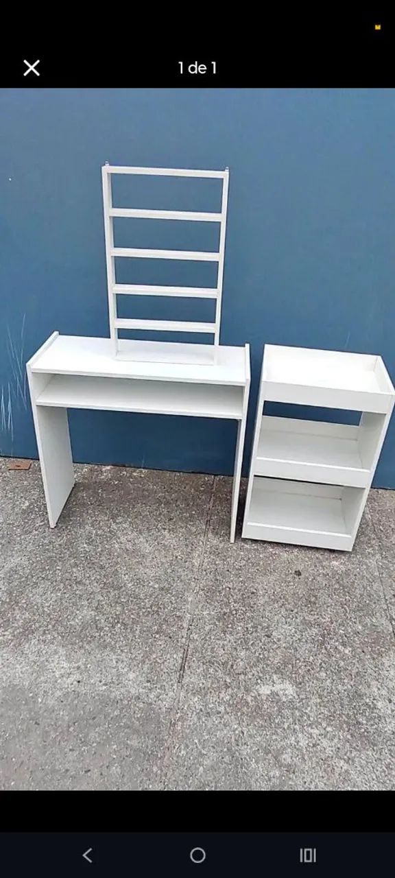 Conjunto Escrivaninha com Prateleira e Gaveteiro Branco