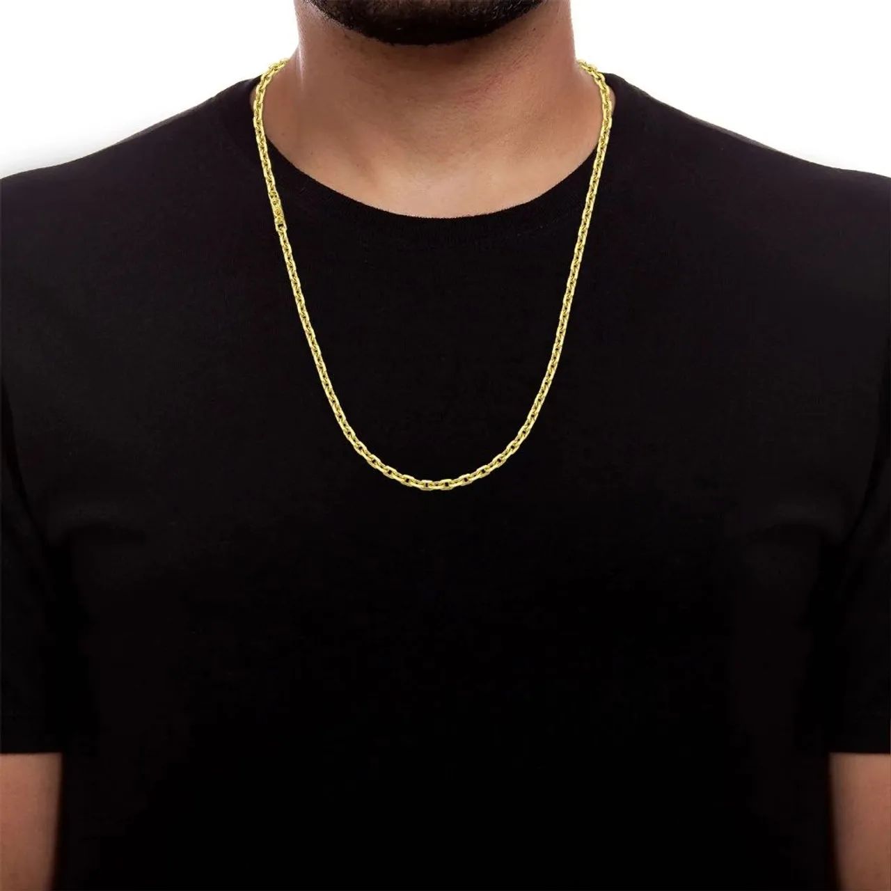 Corrente de masculina cordão Carrier cadeado 4,5 mm banhada a ouro 18 k. - Foto 2