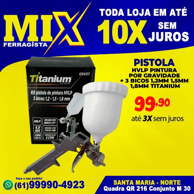 Pistola HVLP Pintura Por Gravidade + 3 Bicos 1,2mm 1,5mm 1,8mm Titanium