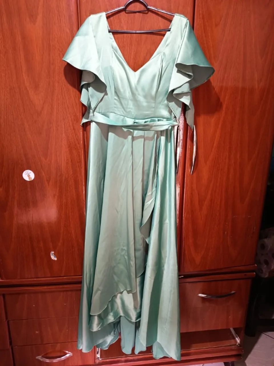 Vestido de cetim verde Olivia  - Foto 2