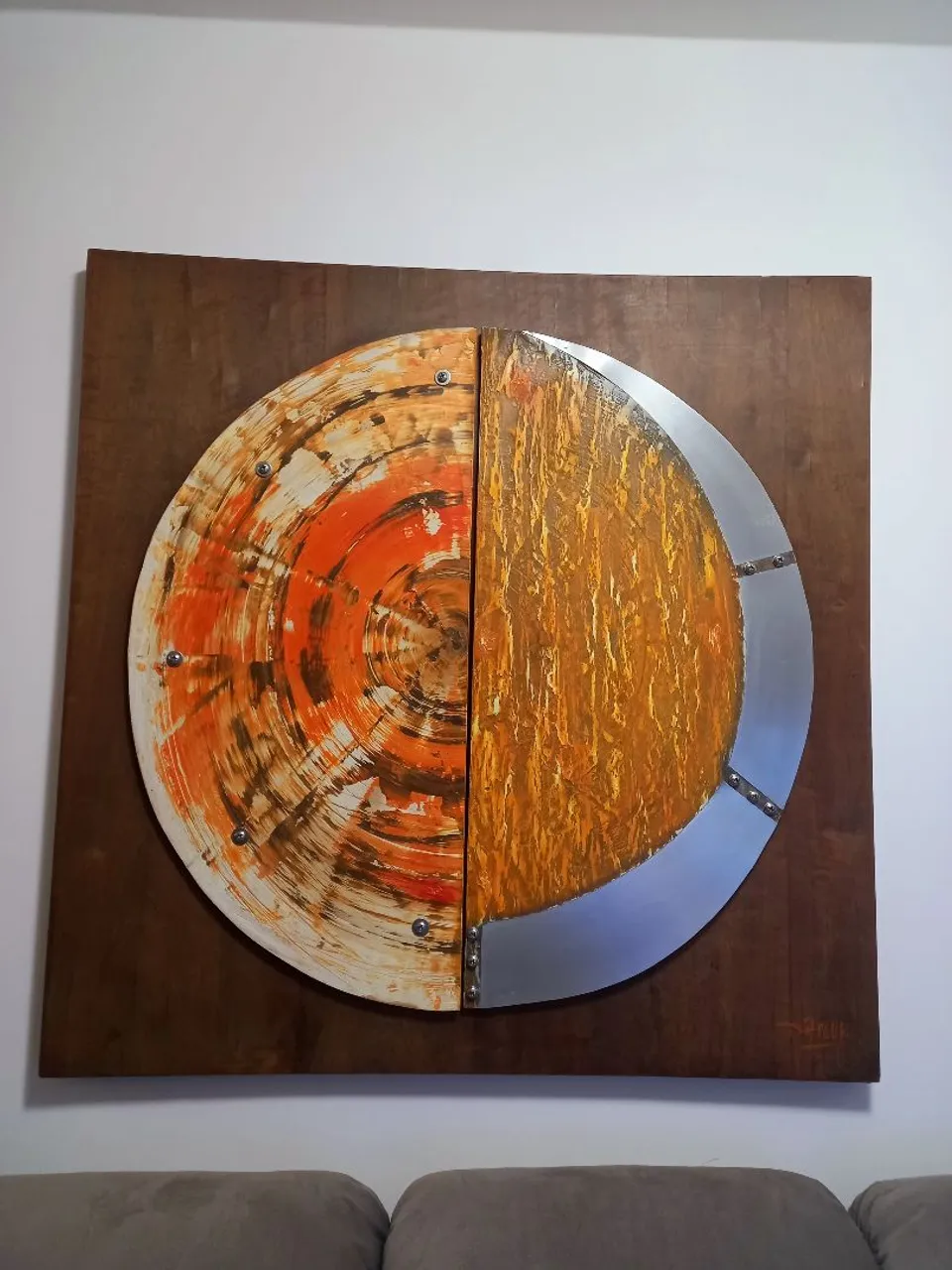 Quadro decorativo madeira e metal Atualle 120x120cm