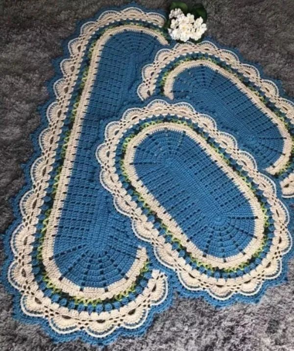 Tapete Oval Crochê Vermelho e Branco - Foto 2