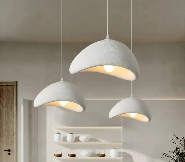 Lustre Pendente Japonês Moderno Concreto Branco Sindora 50cm