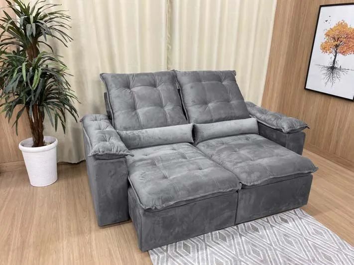 Sofá Retrátil 2 Lugares 200cm Veludo Cinza - Foto 2