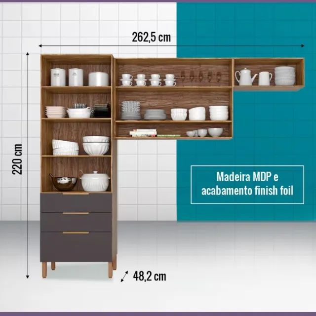 Conjunto Cozinha Compacta + Balcão Triplo Bartira Topázio UP - Foto 3