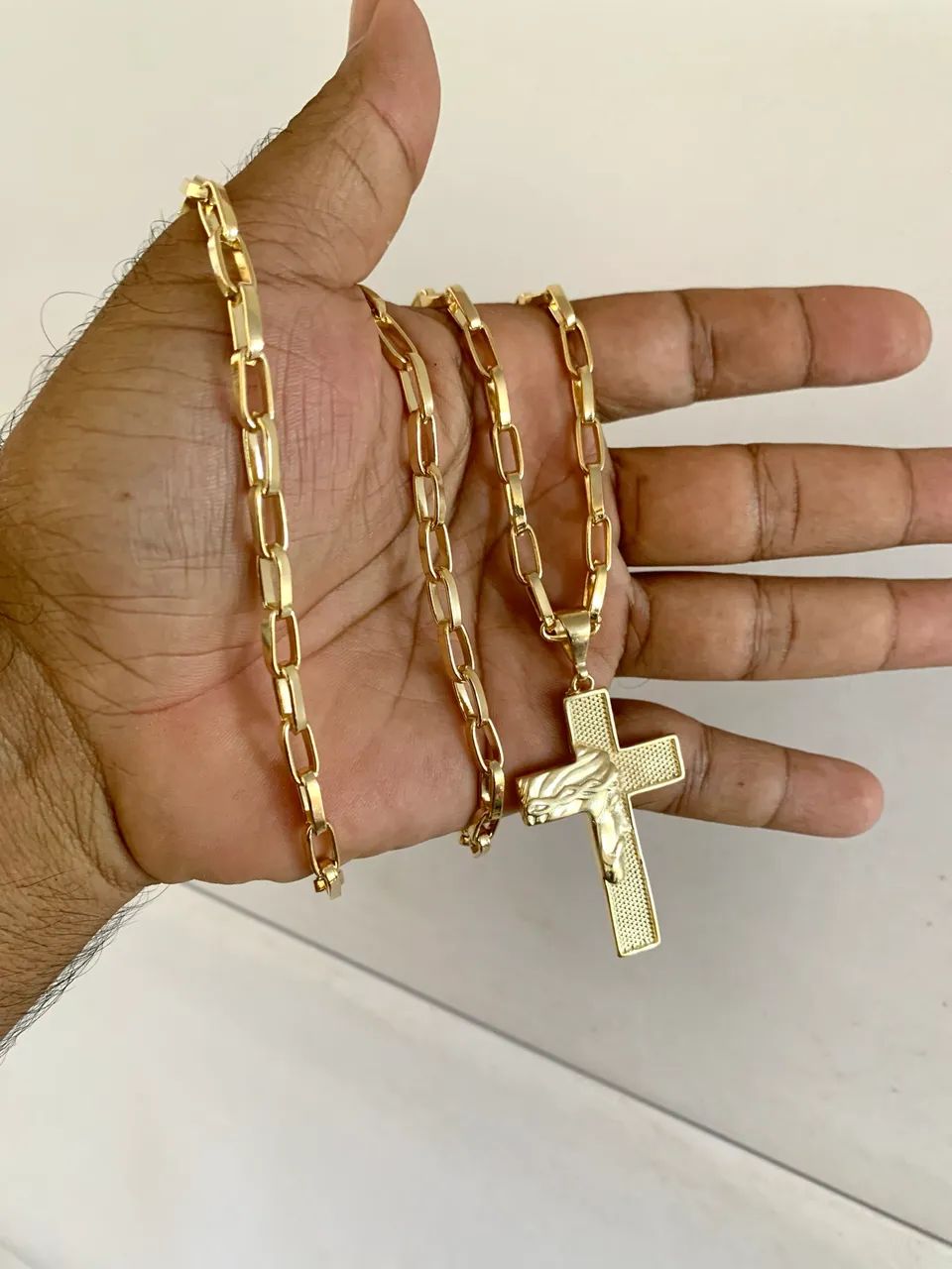 Cordão tijolinho 5mm 70cm banhado a ouro com pingente 