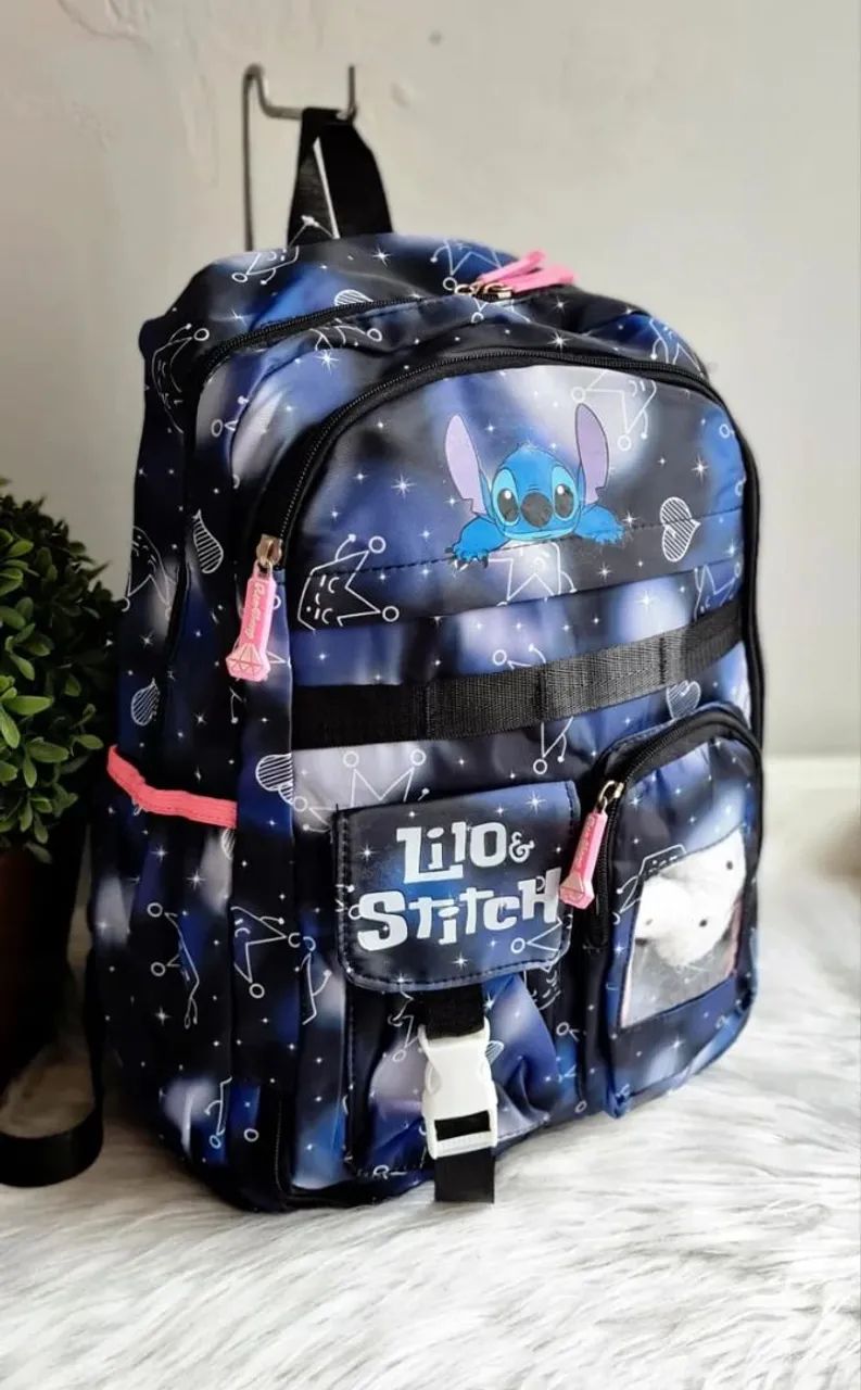 Mochila Lilo & Stitch - Azul com Estampa de Estrelas