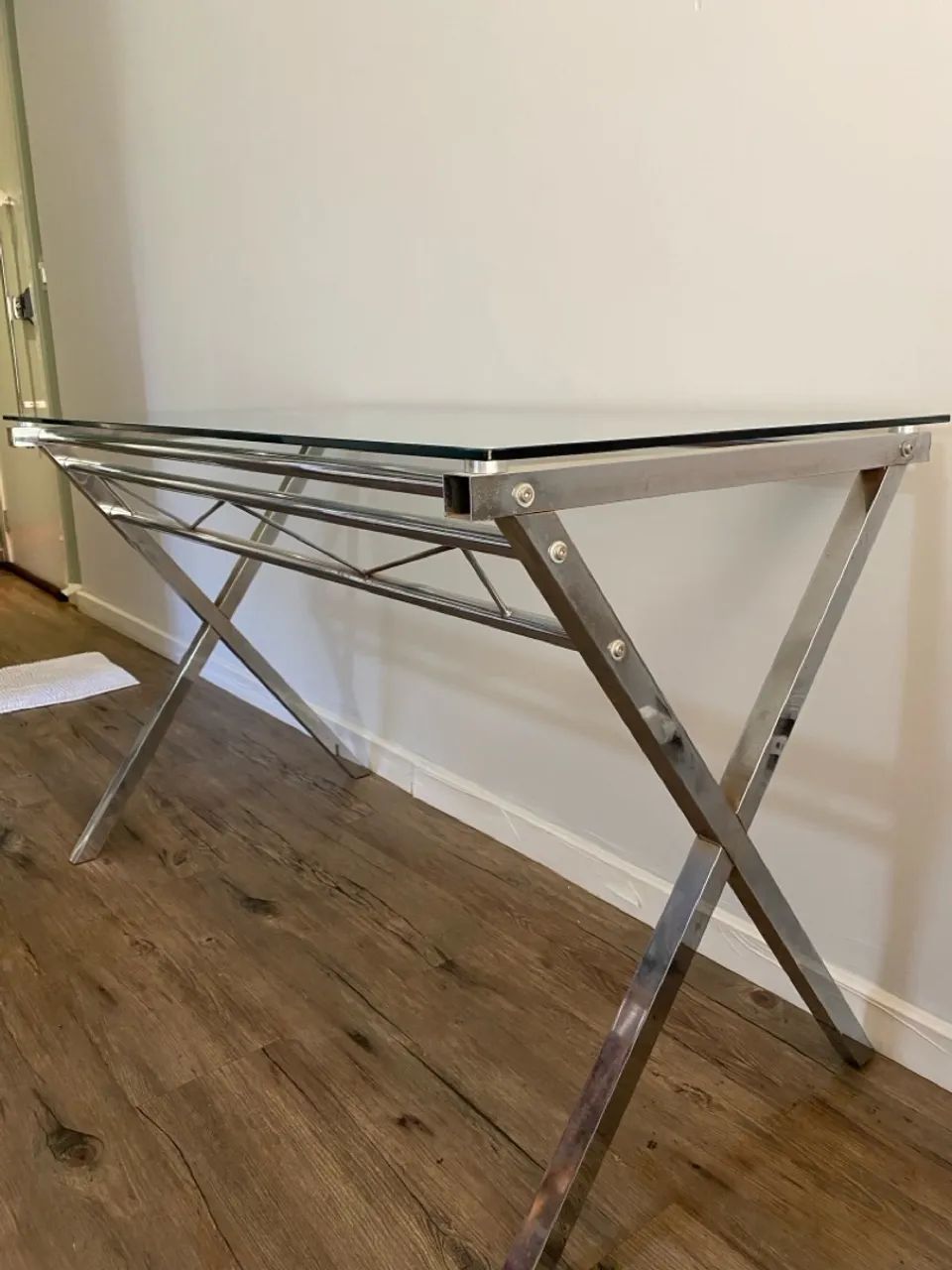 Mesa de Escritório em Vidro e Aço Inoxidável - Foto 3