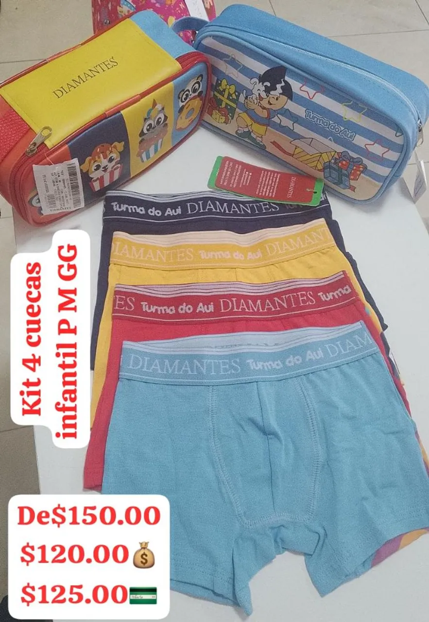 Kit 4 cuecas infantil P M GG