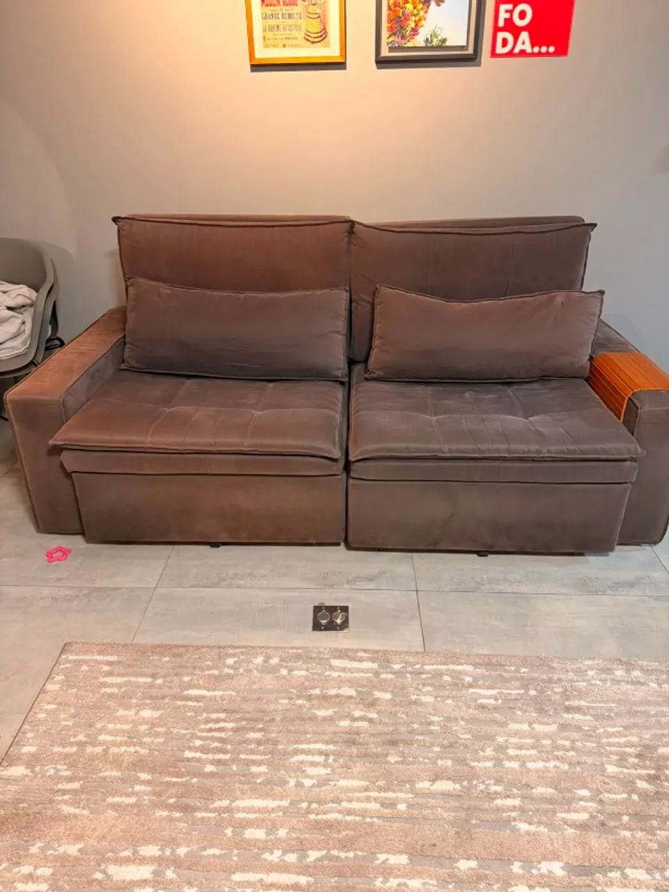 Sofá Retrátil e Reclinável 2 Lugares - Suede Marrom - Foto 5