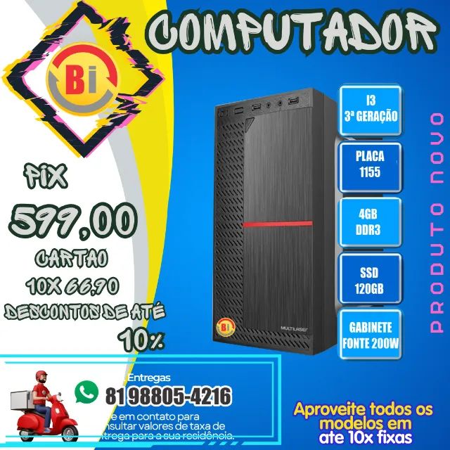 Computador CPU  I3 4GB 120GB Novo - Em ate 10x Fixas 