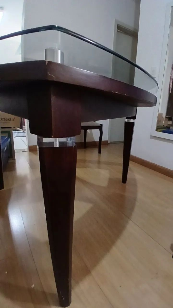 Conjunto Mesa de Jantar Tampo de Vidro e Madeira + Cadeiras - Foto 2