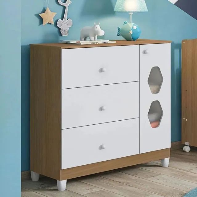 Cômoda Infantil c/Pés 3G e 1P Sapateira c/Detalhe Acrílico DIVIDIMOS EM ATÉ 10X SEM JUROS