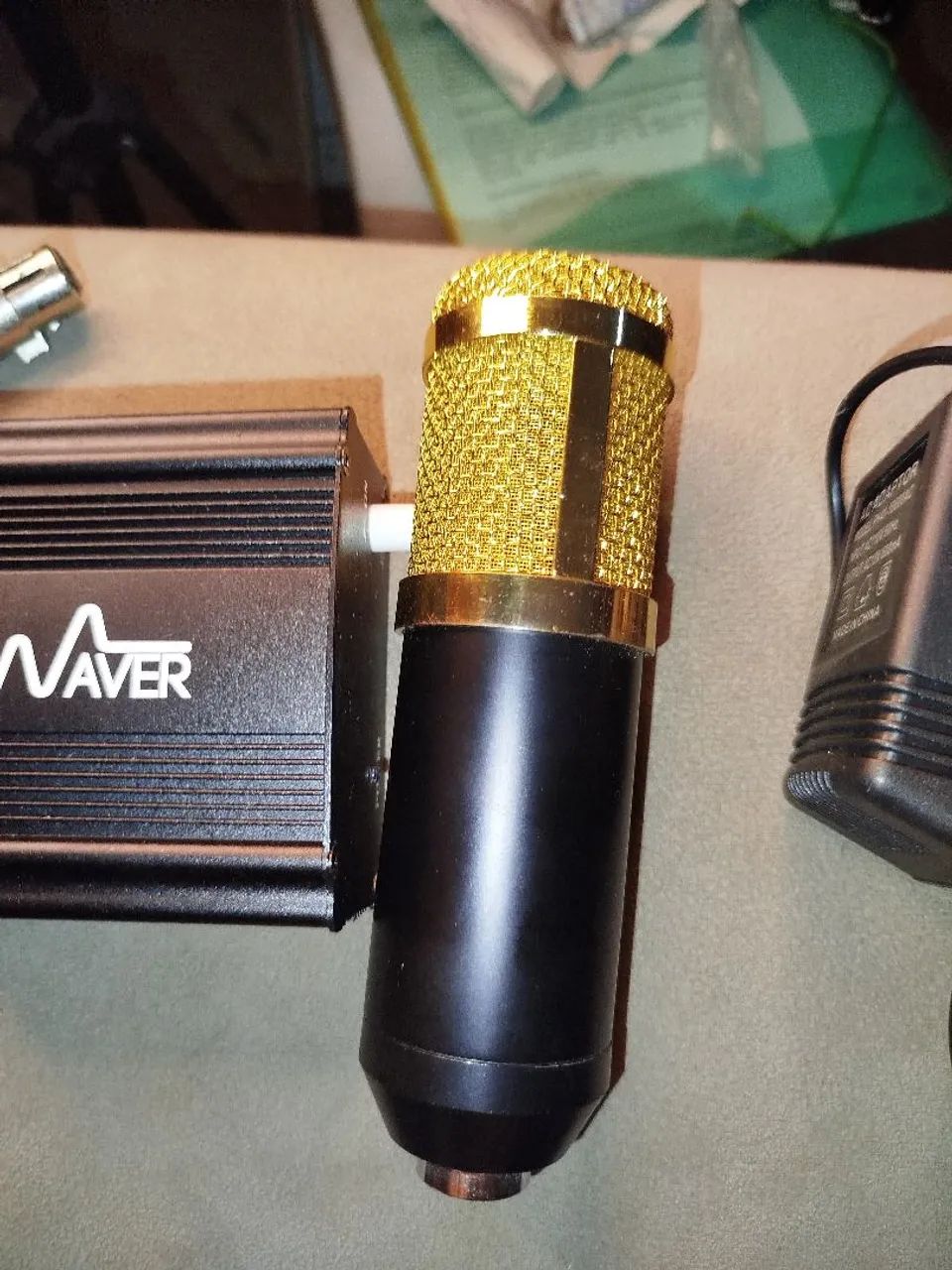 Kit microfone condensador vm800 + Phantom Power externo+ cabo XLR