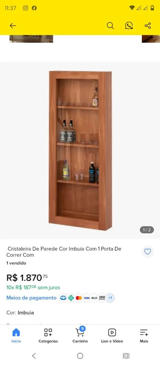 Cristaleira bar com porta de correr 