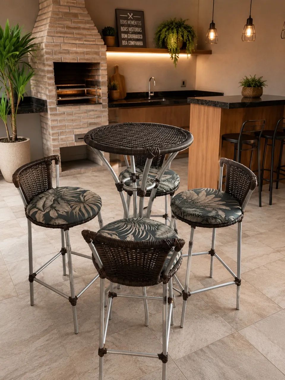     Conjunto Bistrô com 4 Banquetas para Varanda Gourmet
