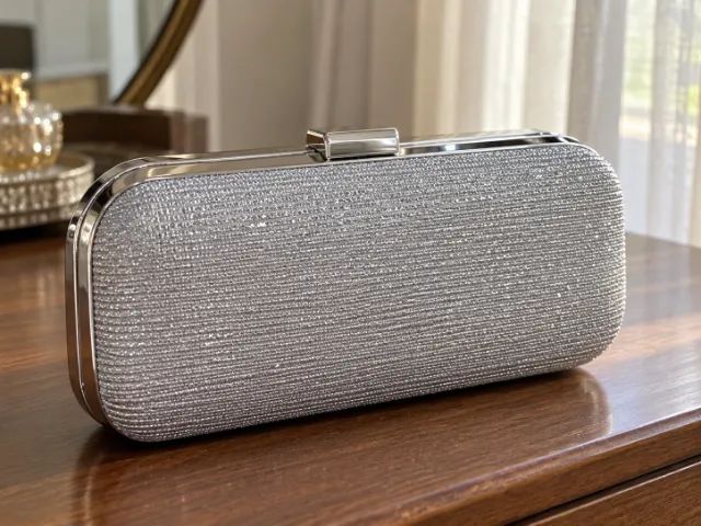 Bolsa de Festa Clutch Prateada com Brilho