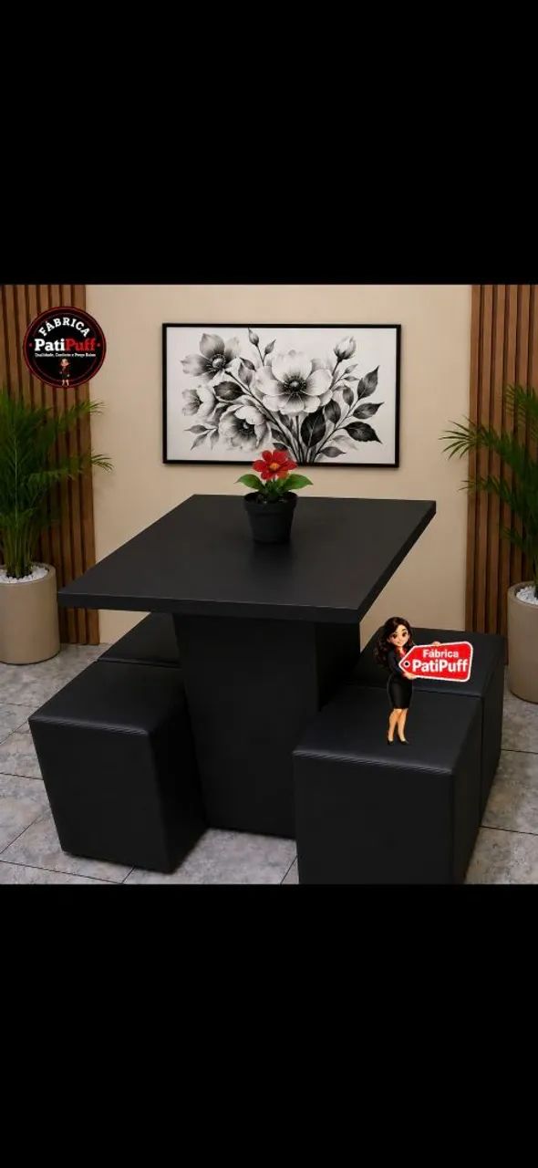 Mesa Quadrada Com 4 Puff
