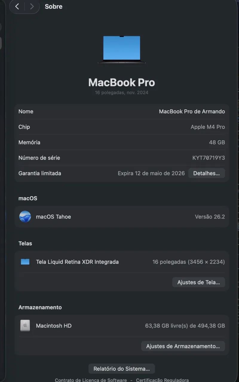 MacBook M4 Pro 16 de 16 polegadas 512Gb 48Ram  - Foto 5