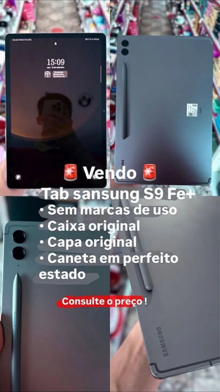 Tablet Samsung S9 Fe+, 128g / 8g de memória RAM, tela de 12,9