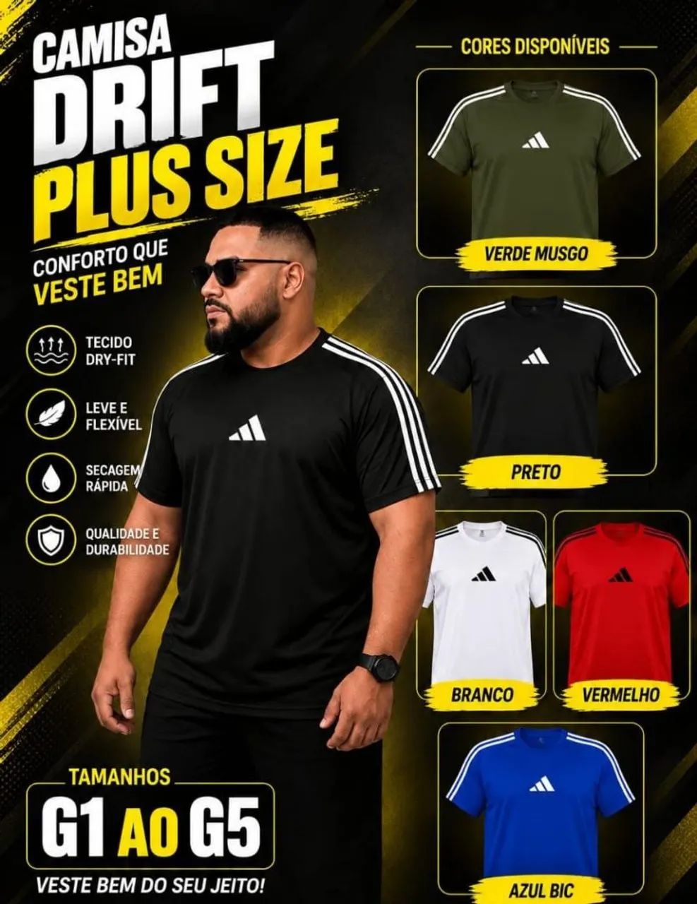 camisas dry fit plus sizes do g1 ao g5 