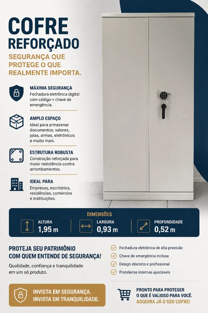 Cofre de grande porte com fechadura eletrônica digital