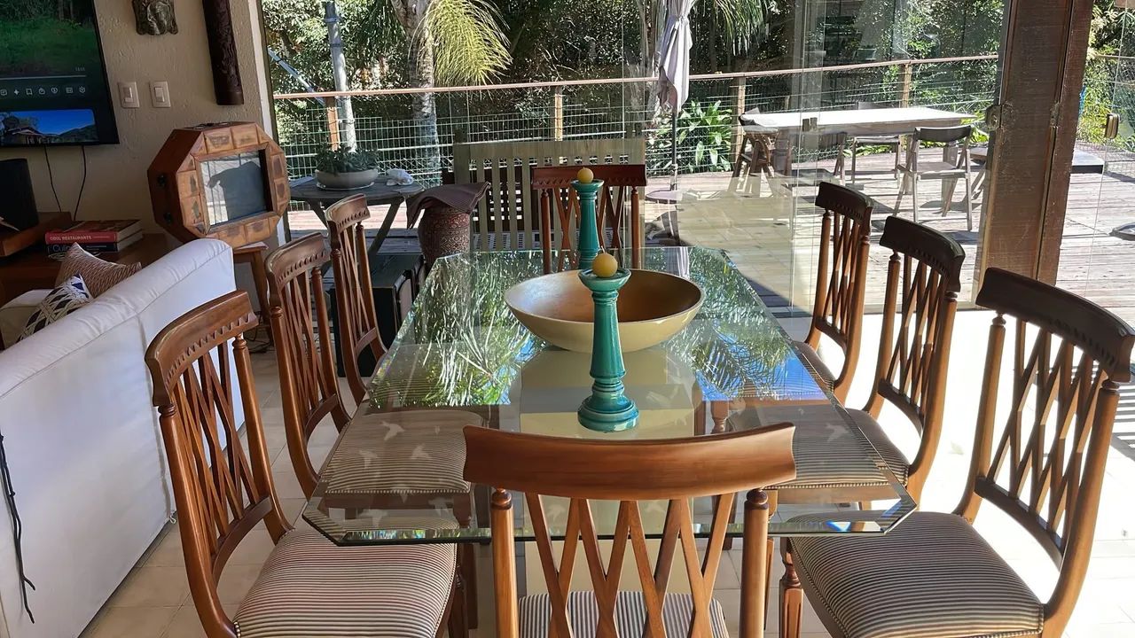 Mesa jantar vidro com pes madeira - Foto 4
