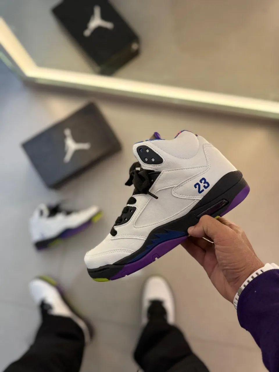 Nike Air Jordan 5 Retro Refletivo Branco/Roxo Premium Masculino - Foto 4