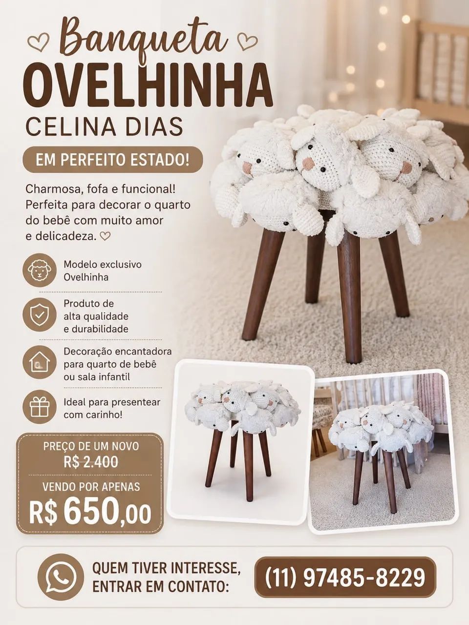 Banqueta Ovelinha Celina Dias