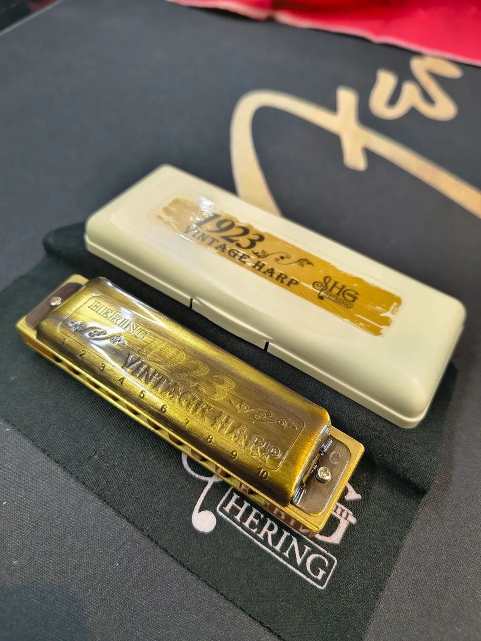 Gaita Hering vintage harp 10 vozes comemorativa 1923 Hering 100 anos ouro velho - Foto 5